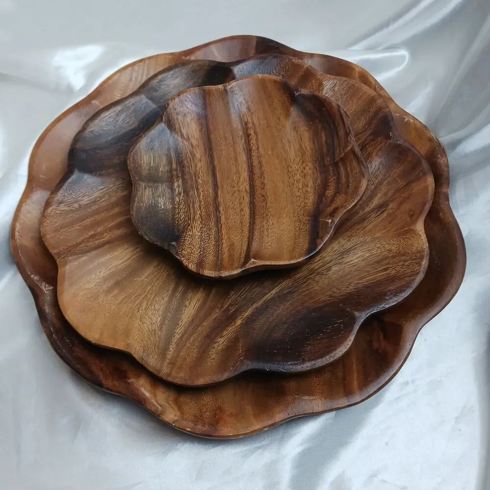 VINTAGE WOOD DINNERWARE /SALAD SET-  PLACE SETTING FOR 1 (3 PIECES TOTAL)